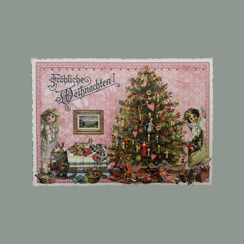 Glitzer Postkarte 'Rosa Weihnachten'