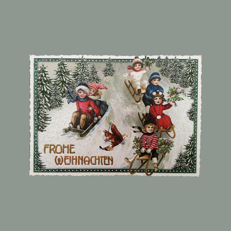 Glitzer Postkarte 'Schlittenfahrt'