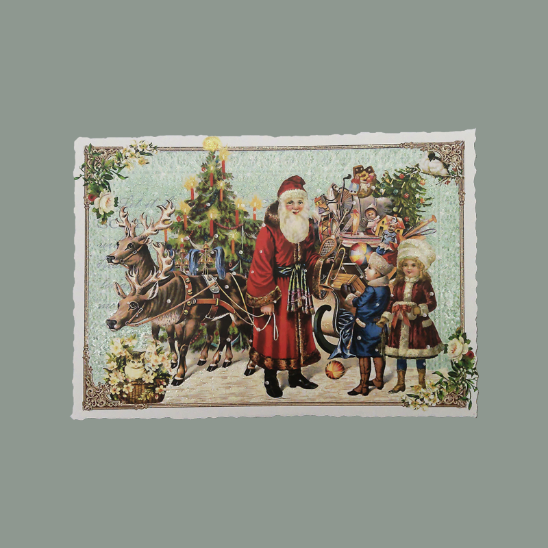 Glitzer Postkarte 'Weihnachtsschlitten'