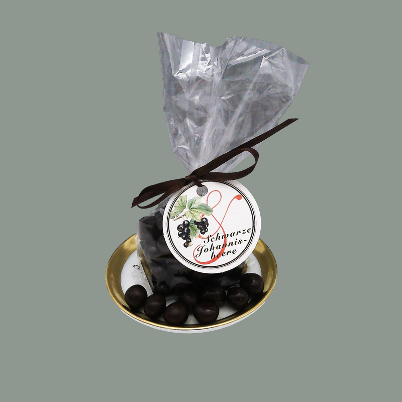 Kandierte schwarze Johannisbeeren in Zartbitterschokolade (vegan)