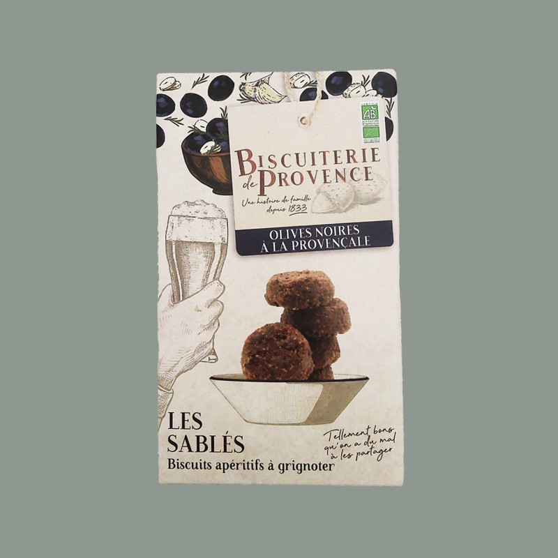 Bio-Gebäck mit schwarzen Oliven von 'Biscuiterie de Provence'