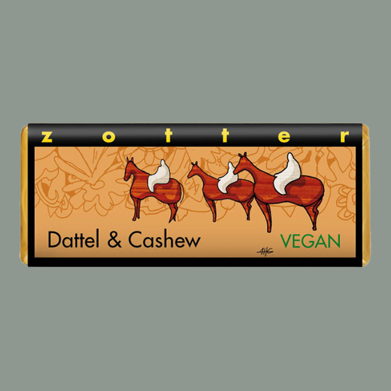 'Dattel & Cashew' von Zotter (vegan, 100% Kakaoanteil)