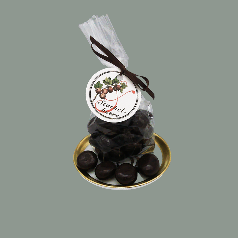 Kandierte Stachelbeeren in Zartbitterschokolade (vegan)