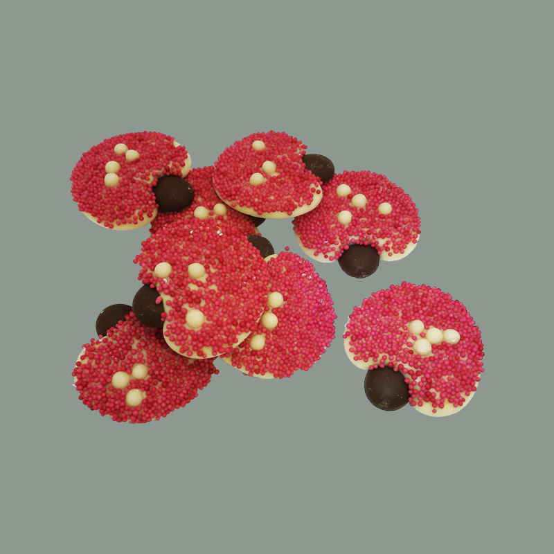 Pilze mit Non Pareilles aus weißer Schokolade